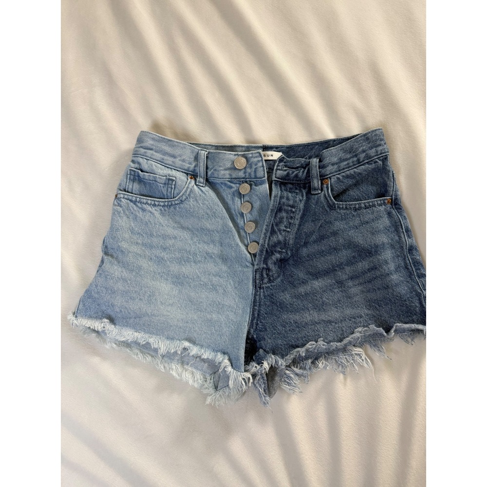 PacSun Vintage High Rise Two Tone Blue Denim Cut Off Shorts Size 25 Button Fly